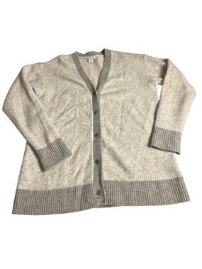 Athleta Westlake Merino Wool Cardigan sweater gray & Cream Medium V-neck preppy